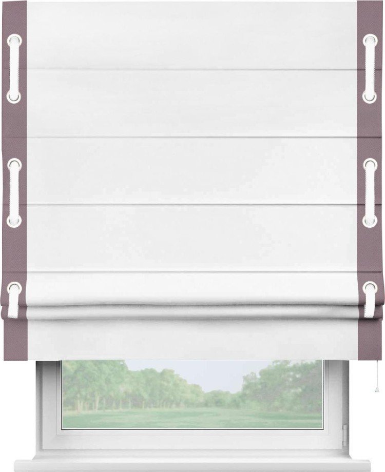 Римская штора «Кортин» с кантом Стрим Дуо (люверсы с пояском), для проема, ткань однотонная белоснежная