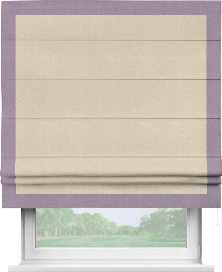 Римская штора «Кортин» с кантом Чесс, для проема, ткань блэкаут однотонный цвет бежевый